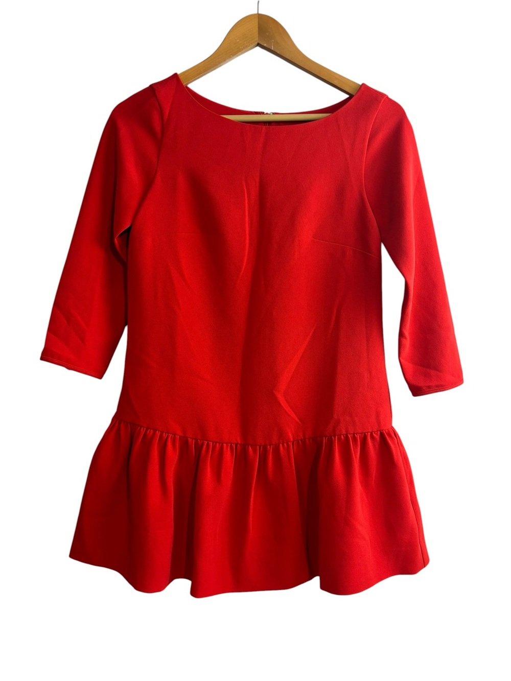 J.Crew Crepe Drop-Waist mini Dress red lined 3/4 sleeve petite size 0P